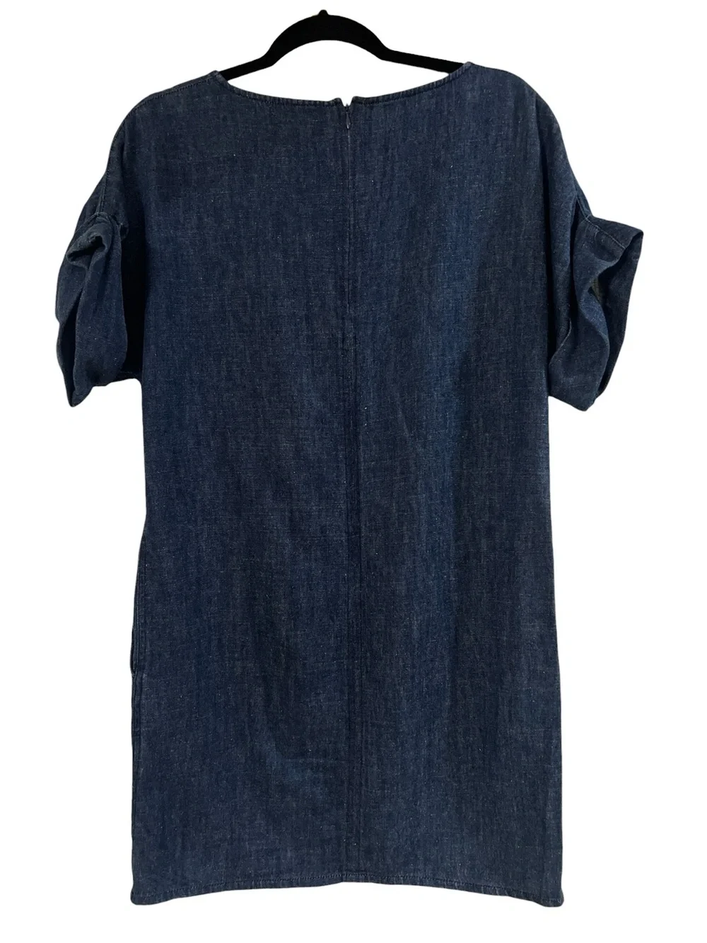 COS Blue Hemp Denim Organic Cotton Shift Dress Cuffed Sleeves Back Zipper- 4 - Picture 3 of 8